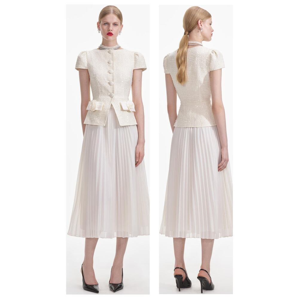 Self Portrait Boucle Bow Midi Dress Vest Skirt Set Tweed Party Wedding Bridal 8